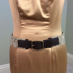 Brown Faux Leather & Olive Green Woven S/M Belt